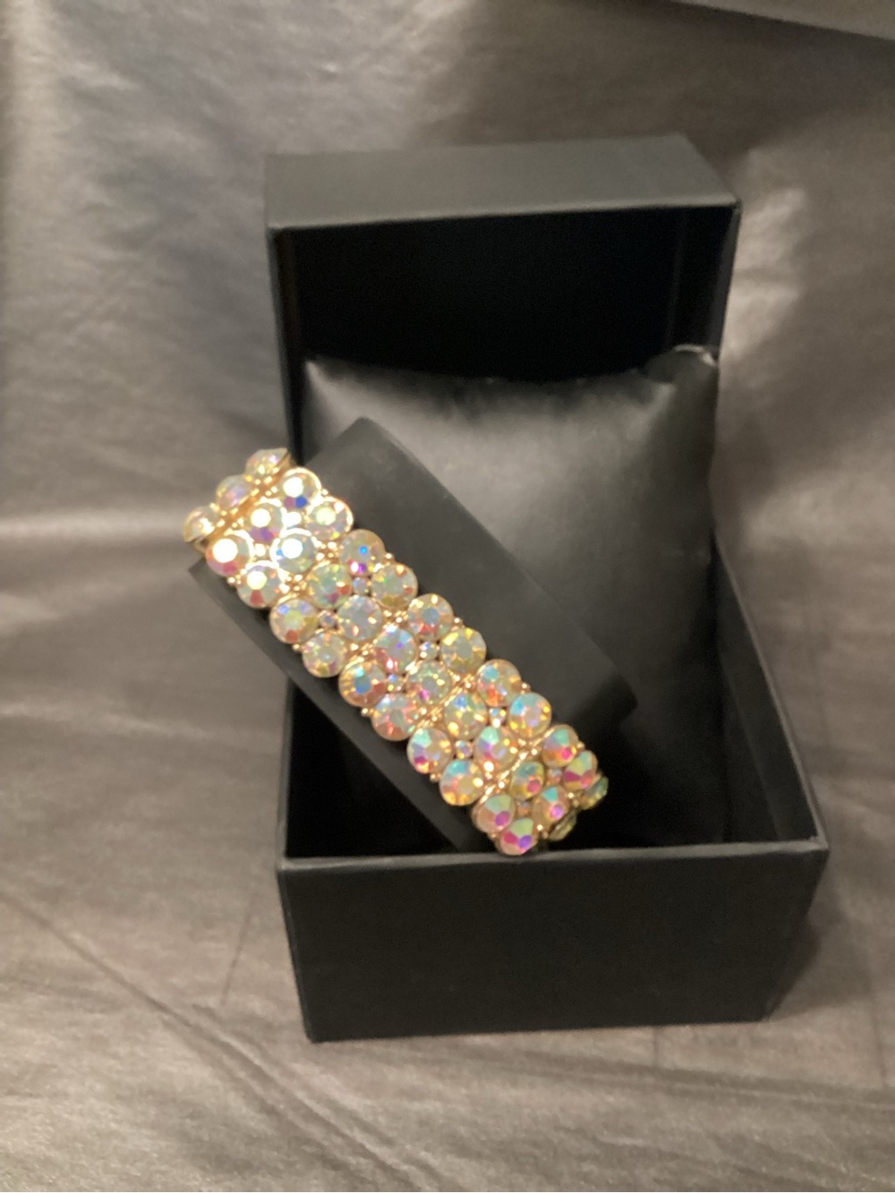 Crystal-Embellished Gold Bracelet in Iridescent Clear